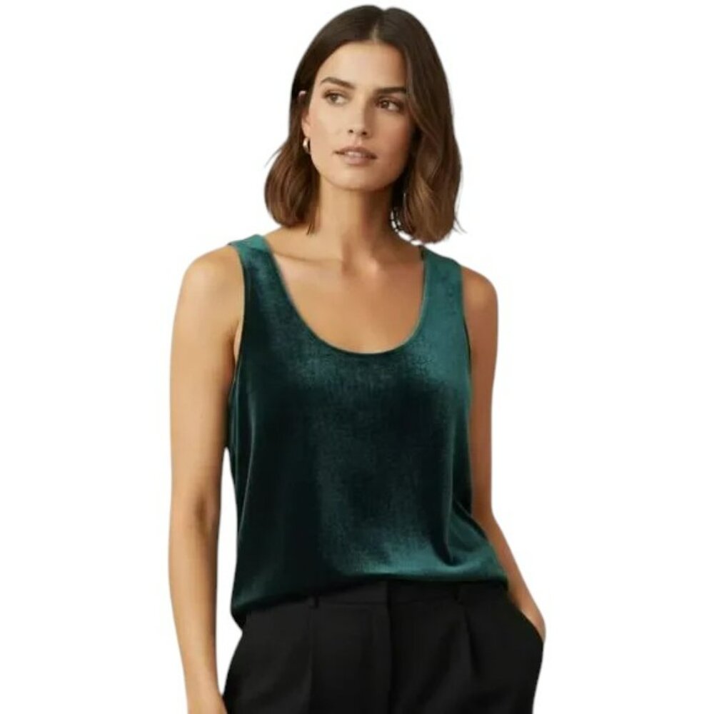 J.Crew Velvet Tank Top - Hunter Green - Keyhole Back - Fully Lined - Size 2